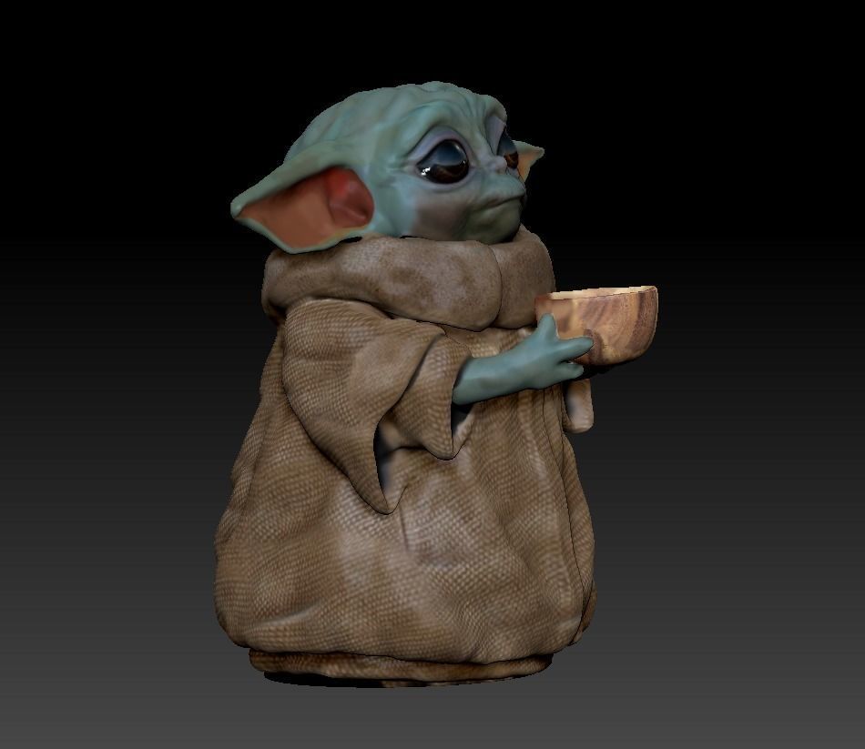 Baby Yoda holding bowl 3D print model_1