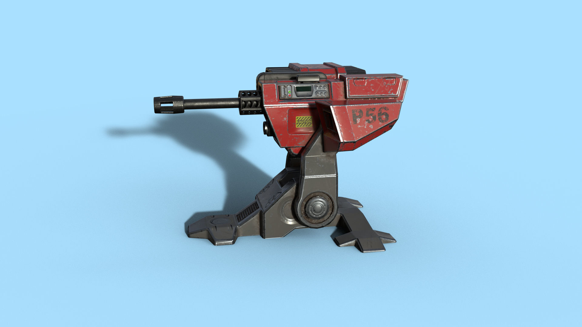 Lowpoly Turret robot Low-poly 3D model_2
