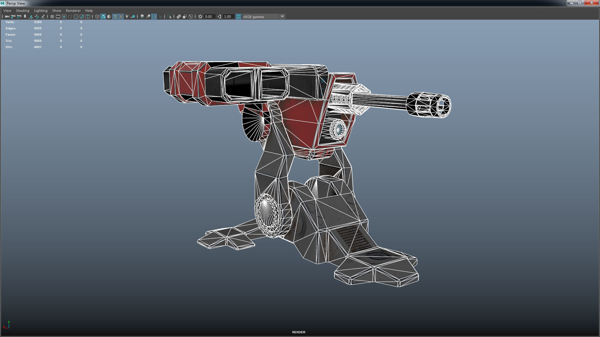 Lowpoly Turret robot Low-poly 3D model_12
