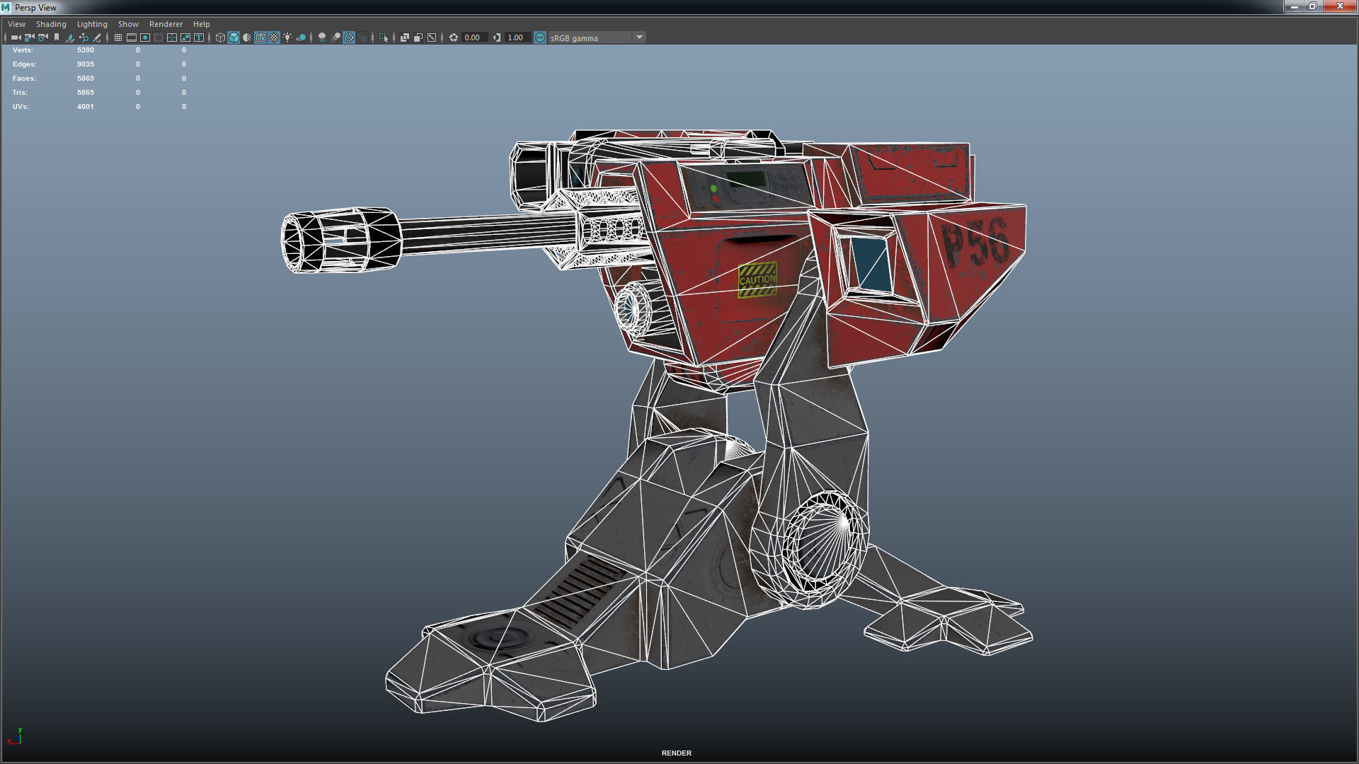 Lowpoly Turret robot Low-poly 3D model_7