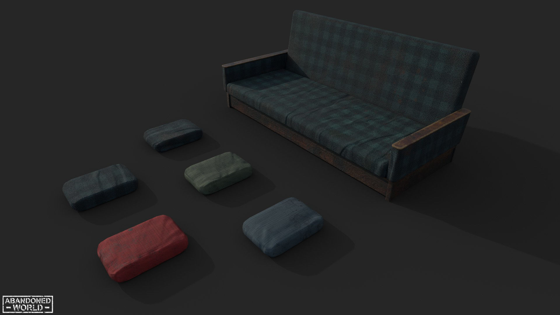 Old Sofa Low-poly 3D model_3