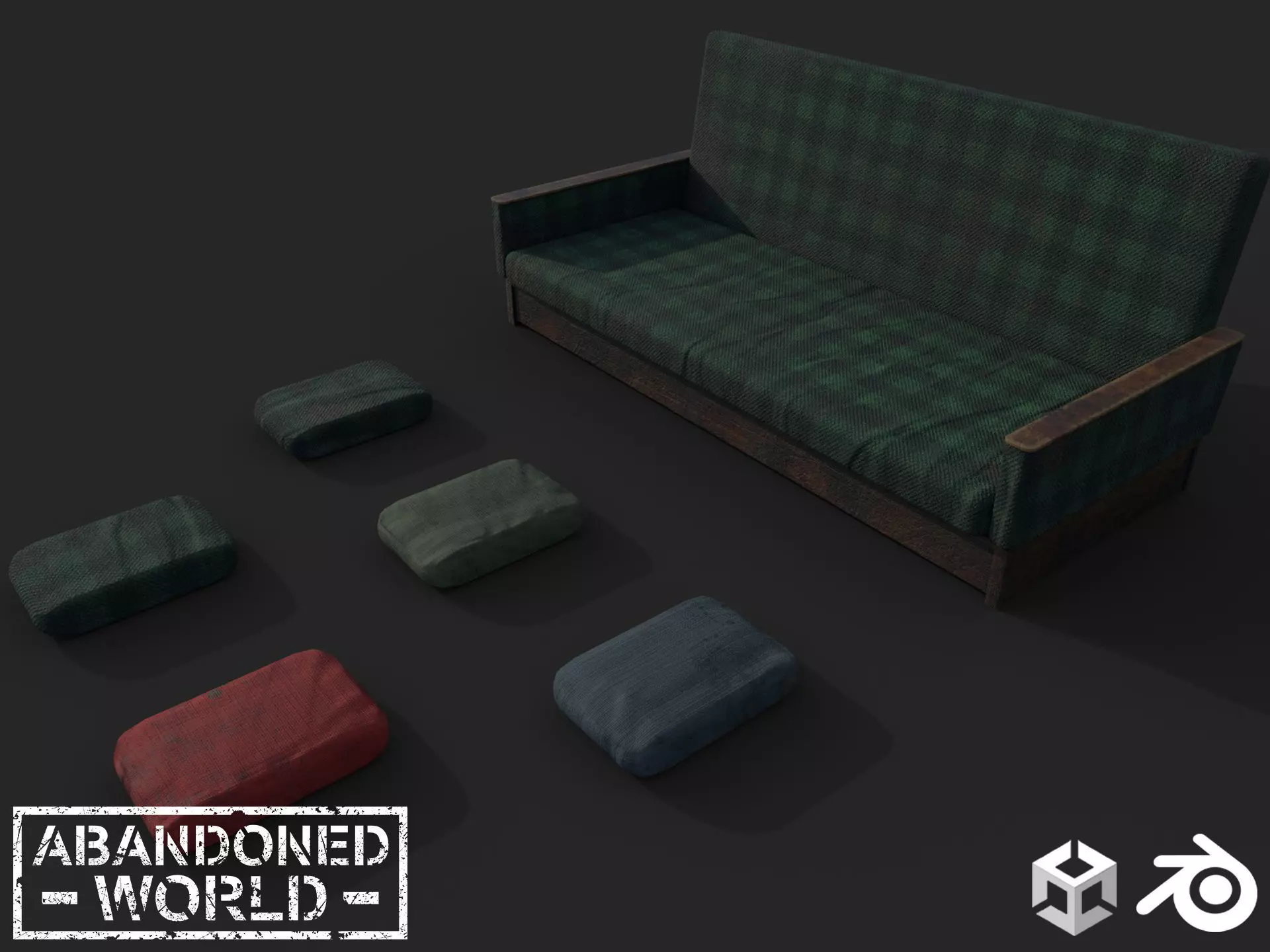 Old Sofa Low-poly 3D model_0