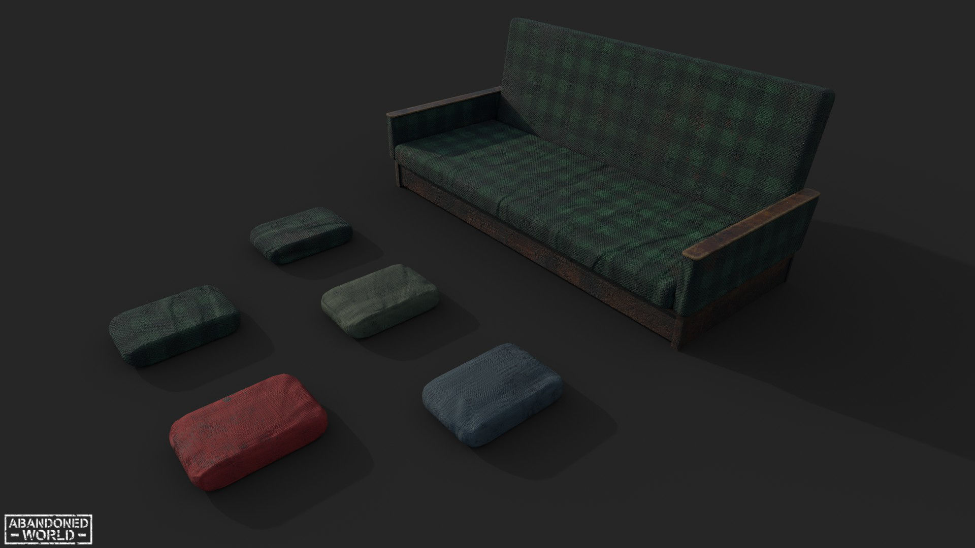 Old Sofa Low-poly 3D model_1