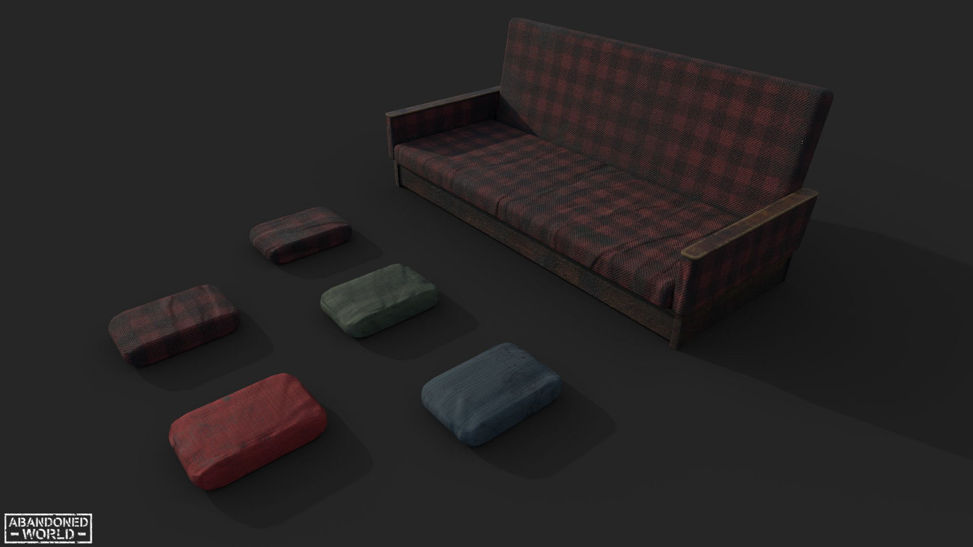 Old Sofa Low-poly 3D model_2