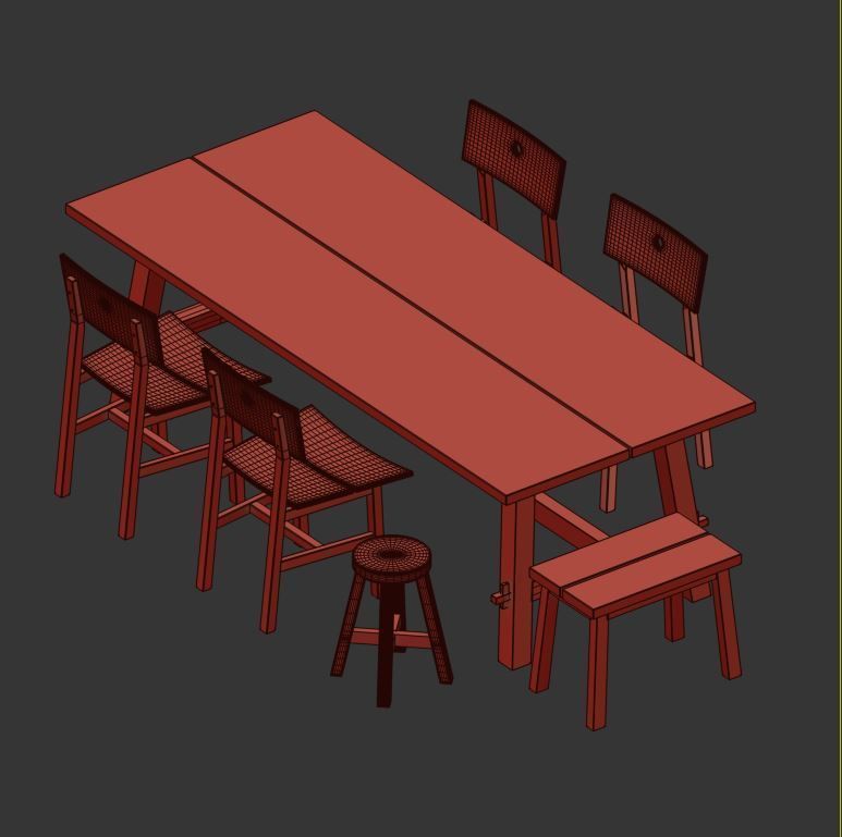 SKOGSTA table and chairs 3D model_5