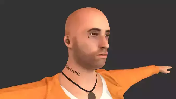 Prisoner man in orange jumpsuit Low-poly 3D model