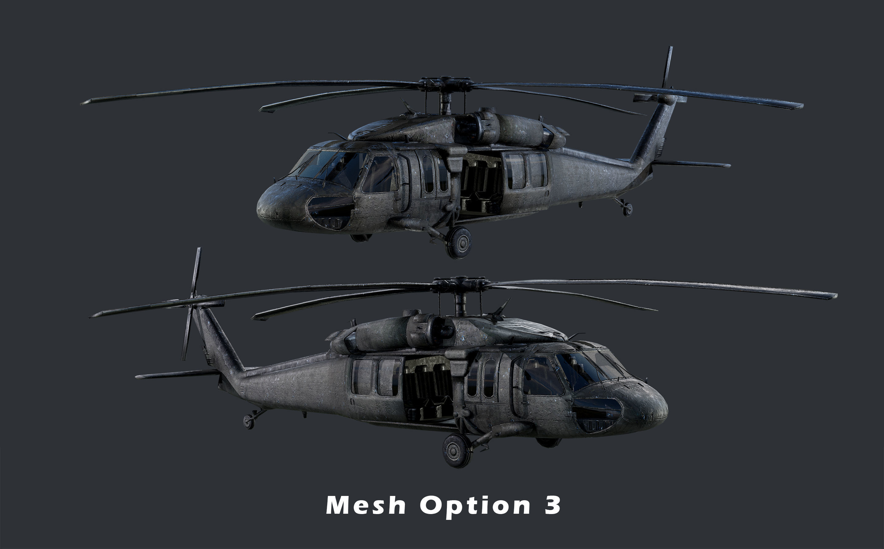 Sikorsky UH60 Black Hawk Military Helicopter Game Ready Pack 02 Low-poly 3D model_7