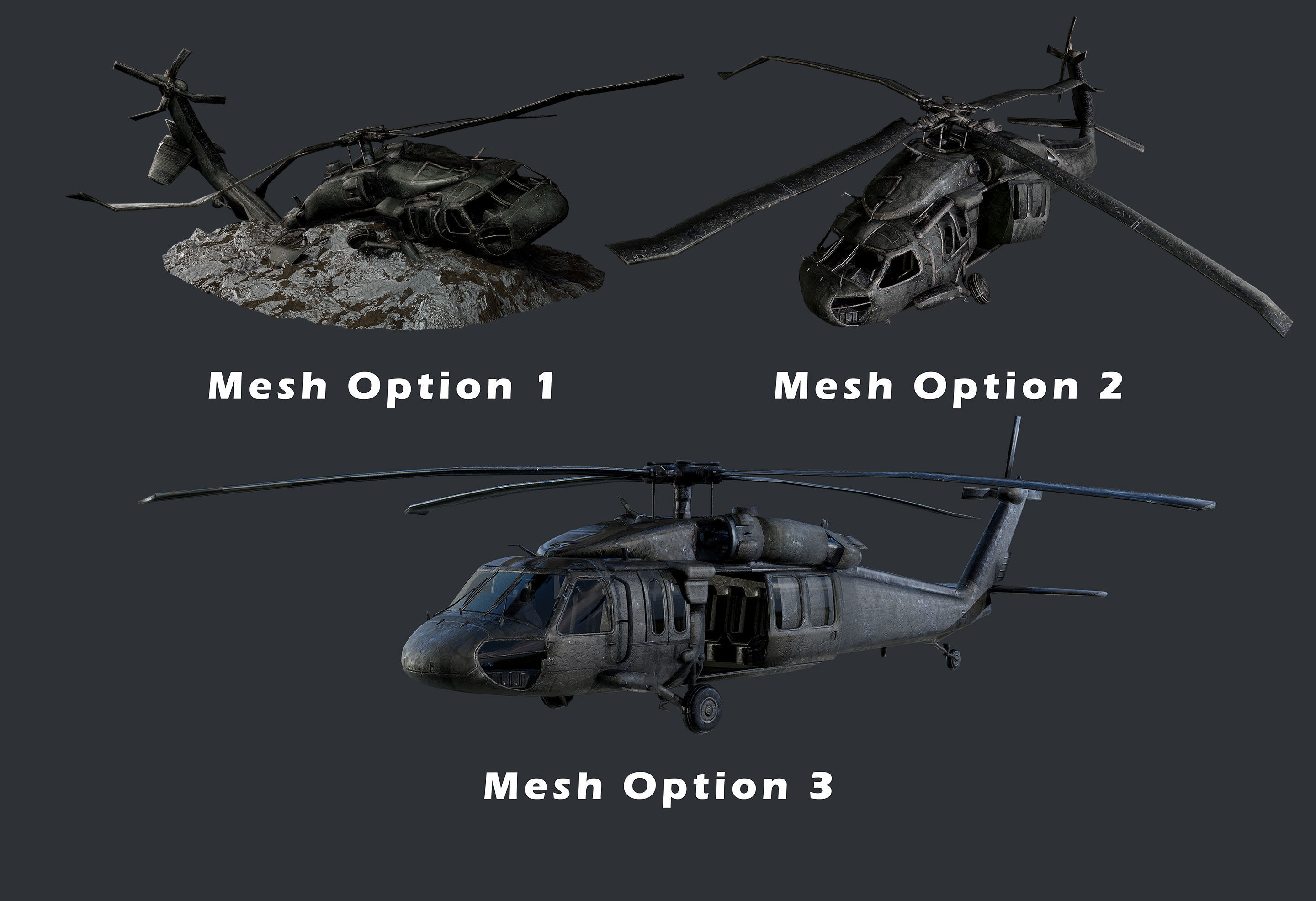 Sikorsky UH60 Black Hawk Military Helicopter Game Ready Pack 02 Low-poly 3D model_1