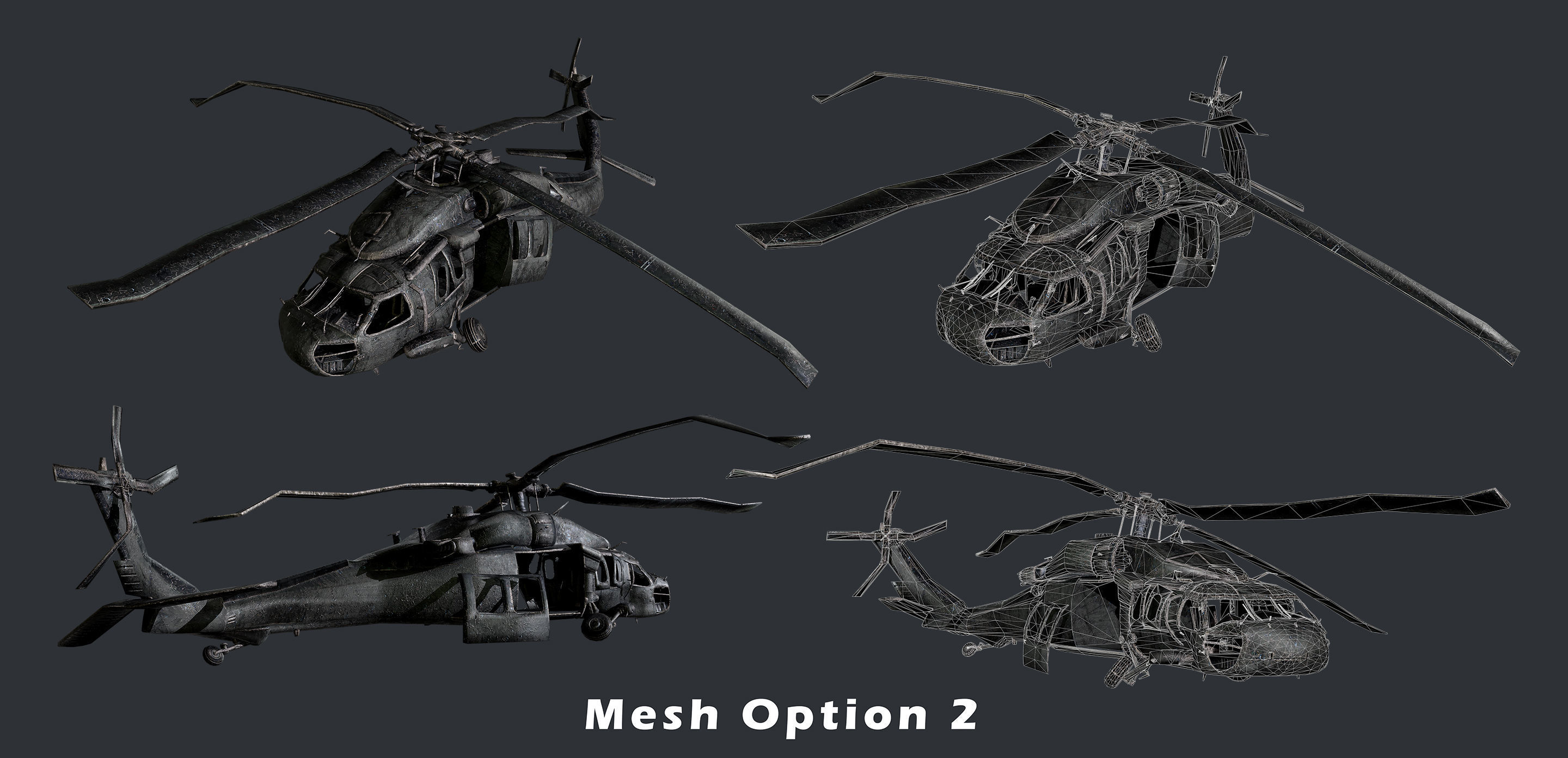 Sikorsky UH60 Black Hawk Military Helicopter Game Ready Pack 02 Low-poly 3D model_2