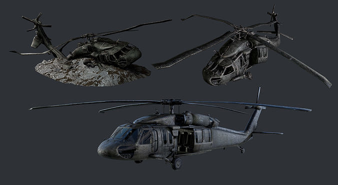 Sikorsky UH60 Black Hawk Military Helicopter Game Ready Pack 02 Low-poly 3D model