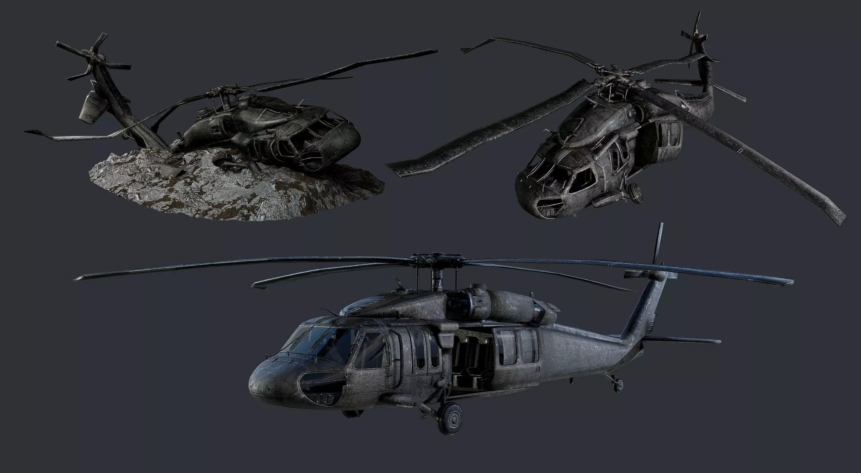 Sikorsky UH60 Black Hawk Military Helicopter Game Ready Pack 02 Low-poly 3D model_0