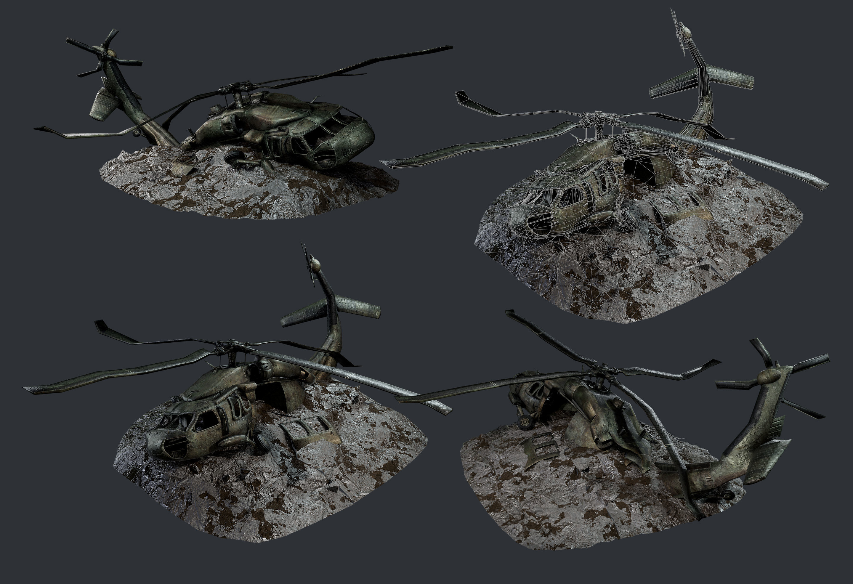 Sikorsky UH60 Black Hawk Military Helicopter Game Ready Pack 03 Low-poly 3D model_2
