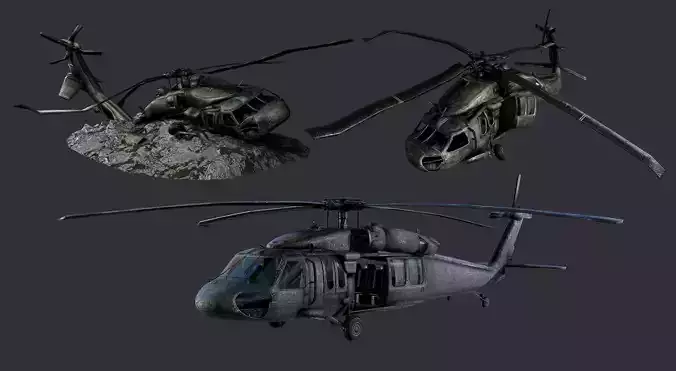 Sikorsky UH60 Black Hawk Military Helicopter Game Ready Pack 03 Low-poly 3D model