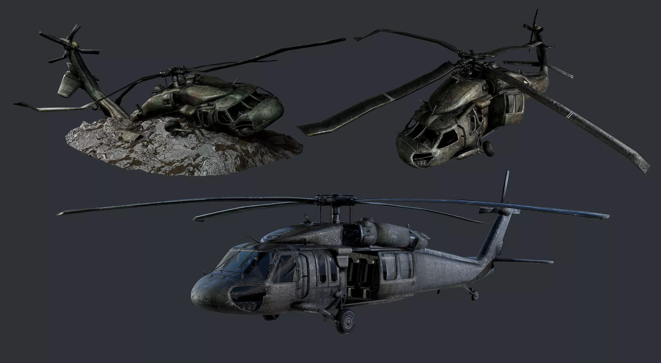Sikorsky UH60 Black Hawk Military Helicopter Game Ready Pack 03 Low-poly 3D model_0