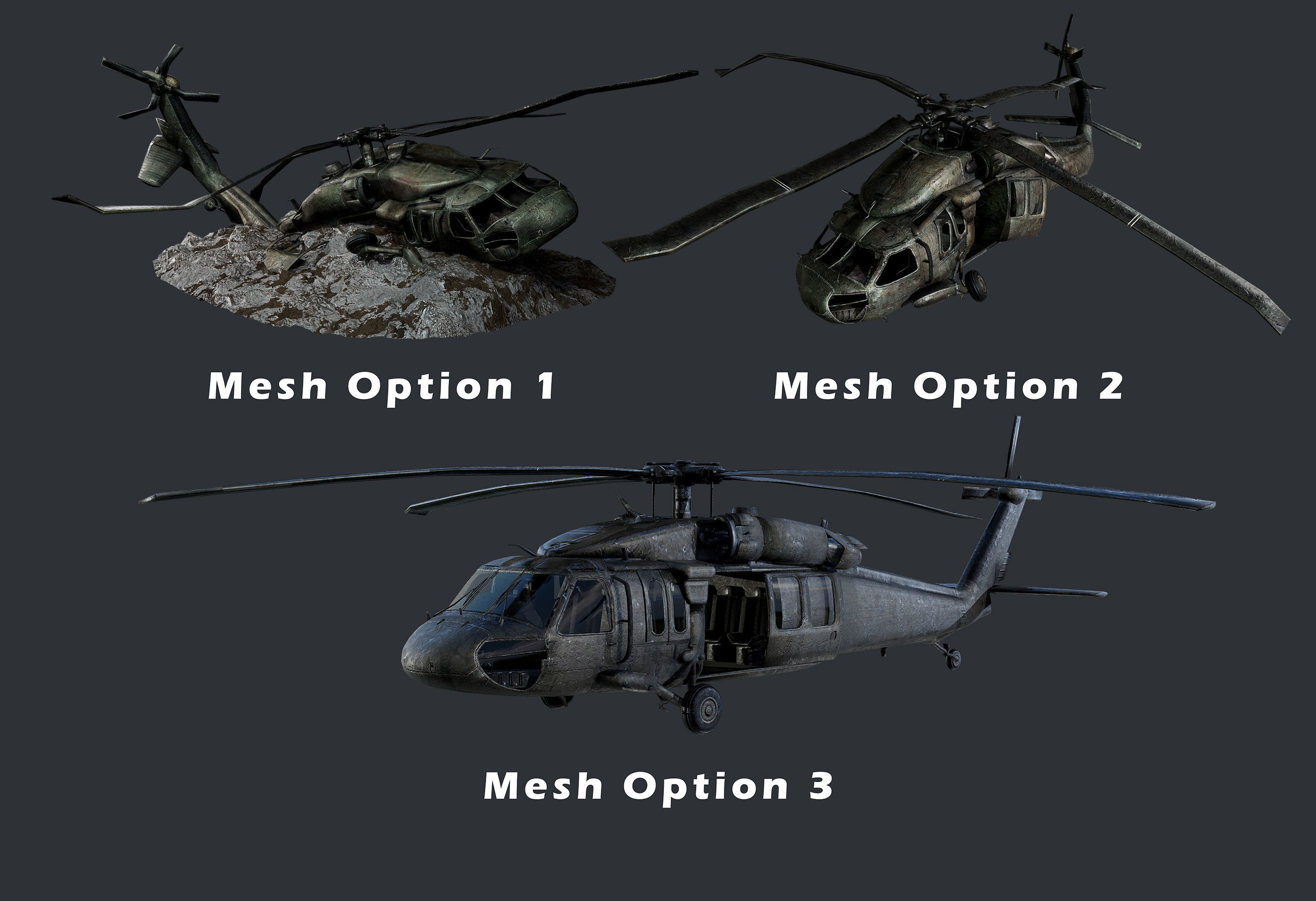 Sikorsky UH60 Black Hawk Military Helicopter Game Ready Pack 03 Low-poly 3D model_1