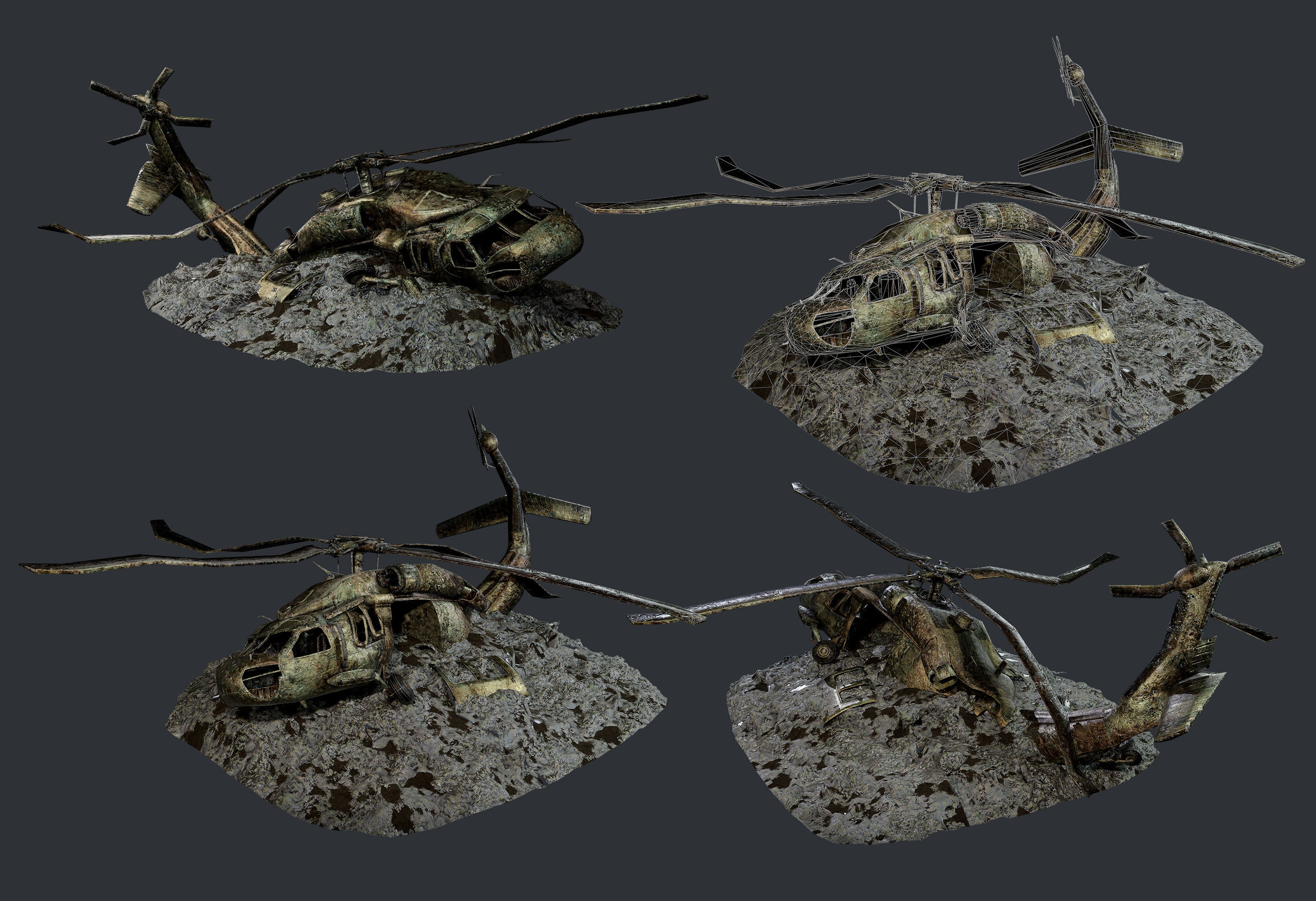 Sikorsky UH60 Black Hawk Military Helicopter Game Ready Pack 04 Low-poly 3D model_2