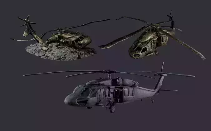 Sikorsky UH60 Black Hawk Military Helicopter Game Ready Pack 04 Low-poly 3D model