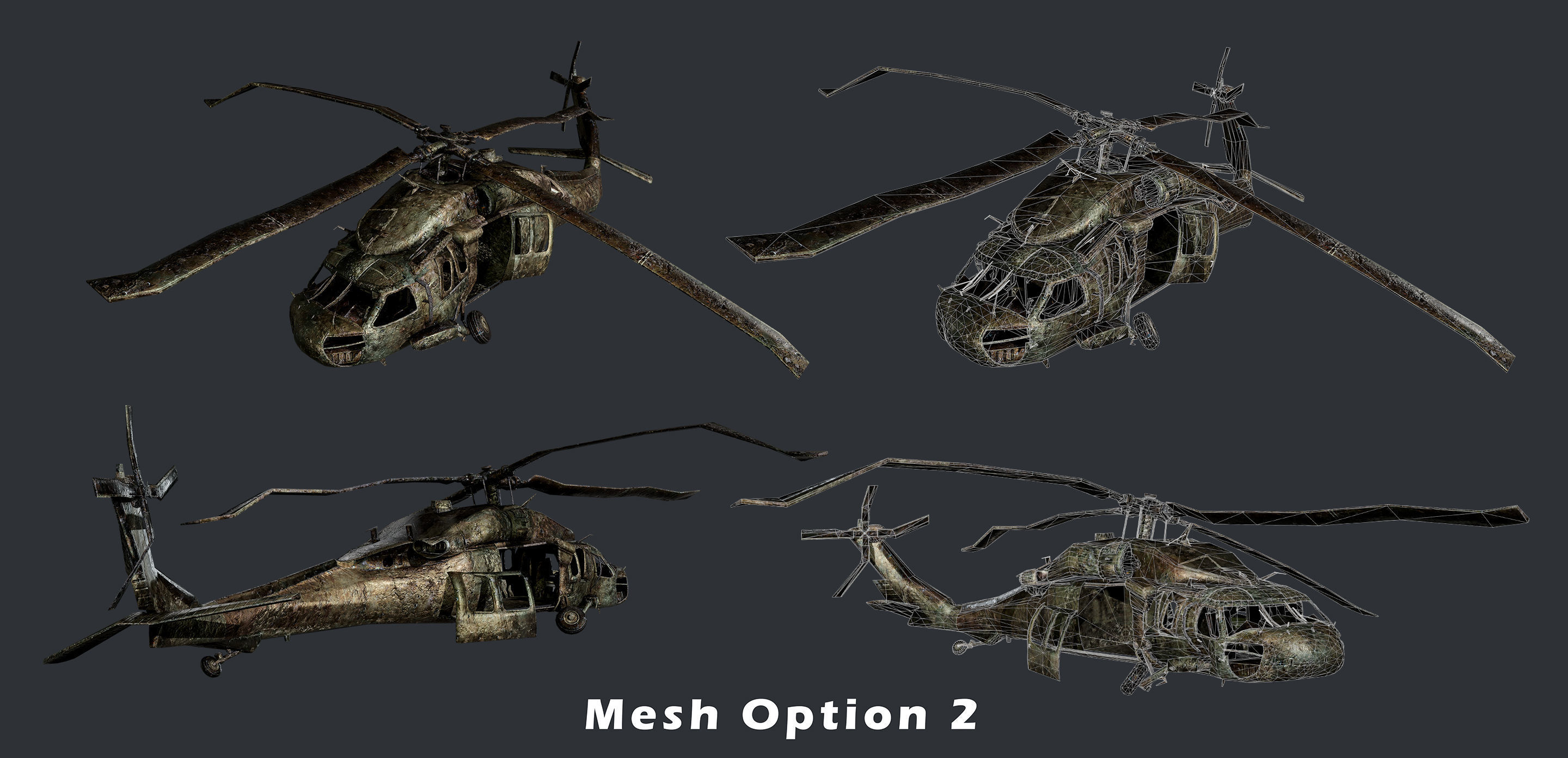 Sikorsky UH60 Black Hawk Military Helicopter Game Ready Pack 04 Low-poly 3D model_3