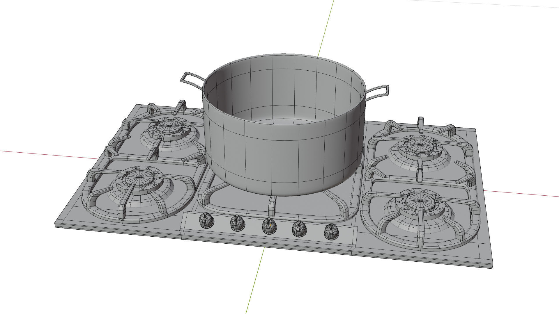 Stove burner gas cooktop with pots and pans Low-poly 3D model_1