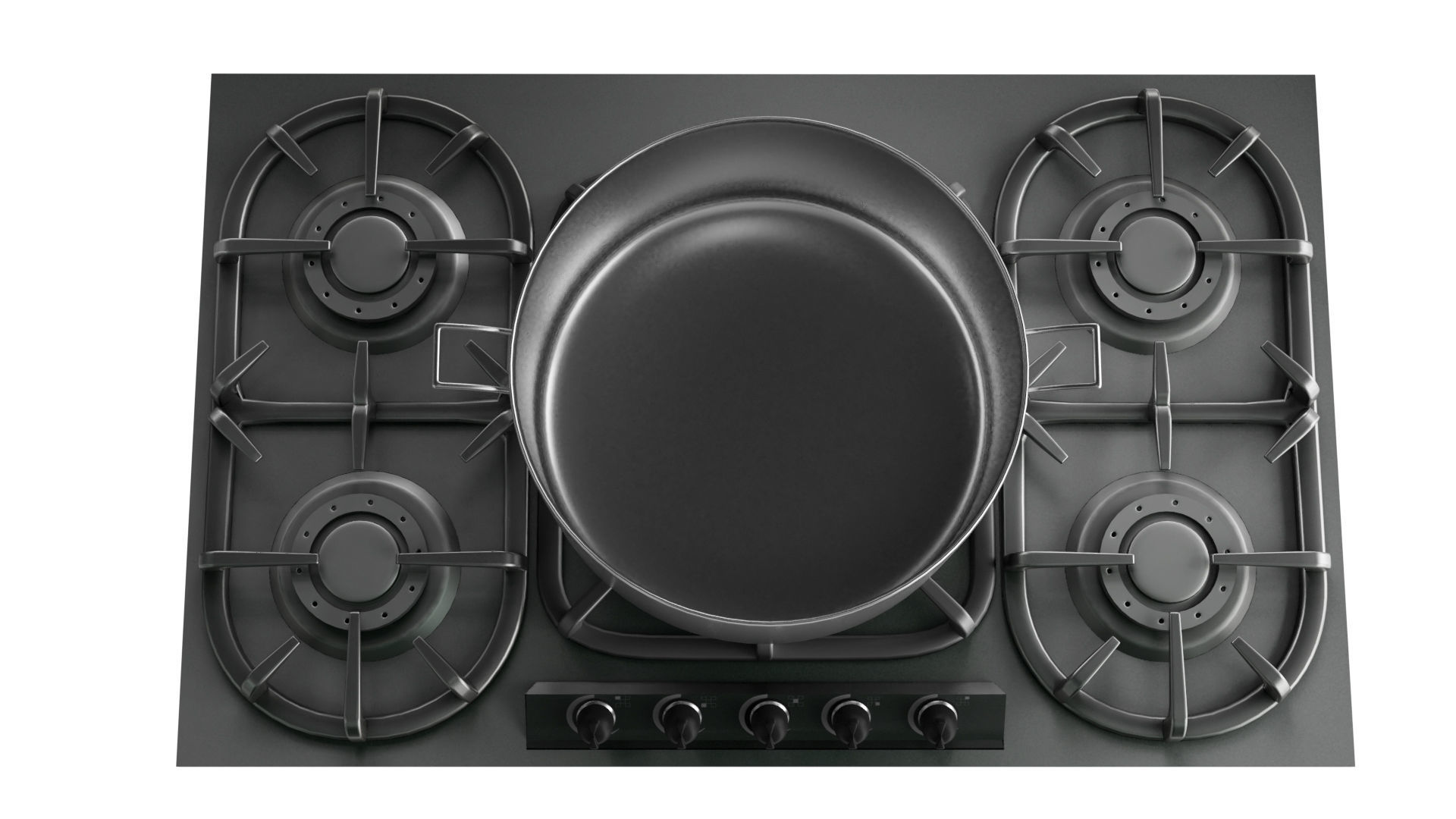 Stove burner gas cooktop with pots and pans Low-poly 3D model_9