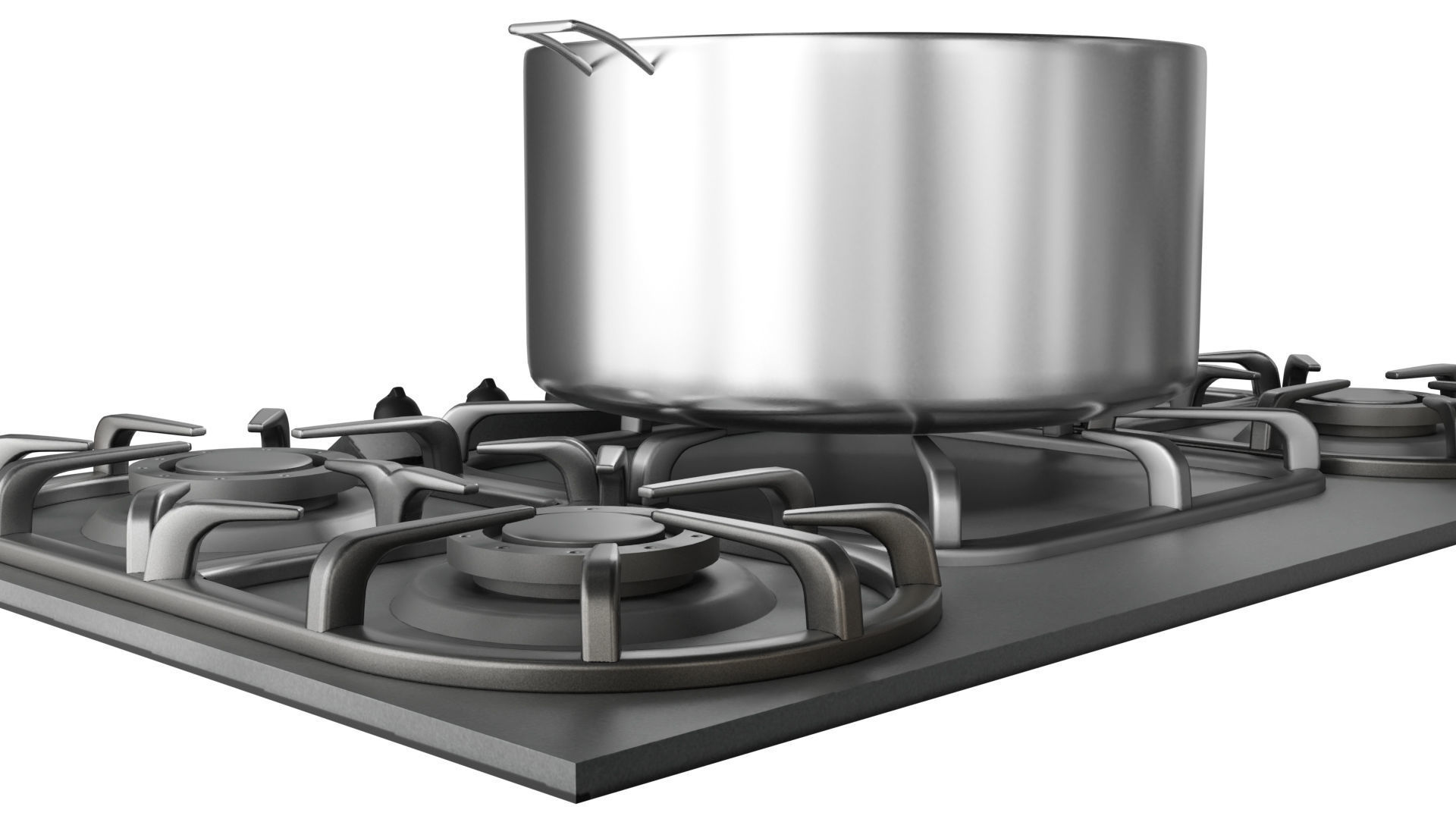 Stove burner gas cooktop with pots and pans Low-poly 3D model_5
