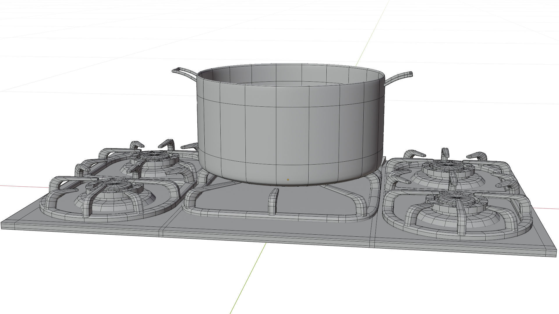 Stove burner gas cooktop with pots and pans Low-poly 3D model_8