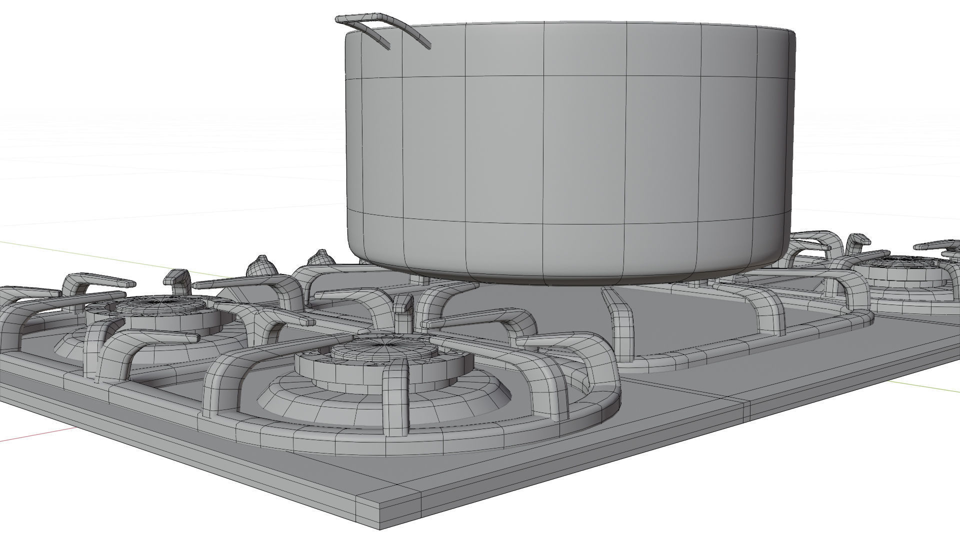 Stove burner gas cooktop with pots and pans Low-poly 3D model_6