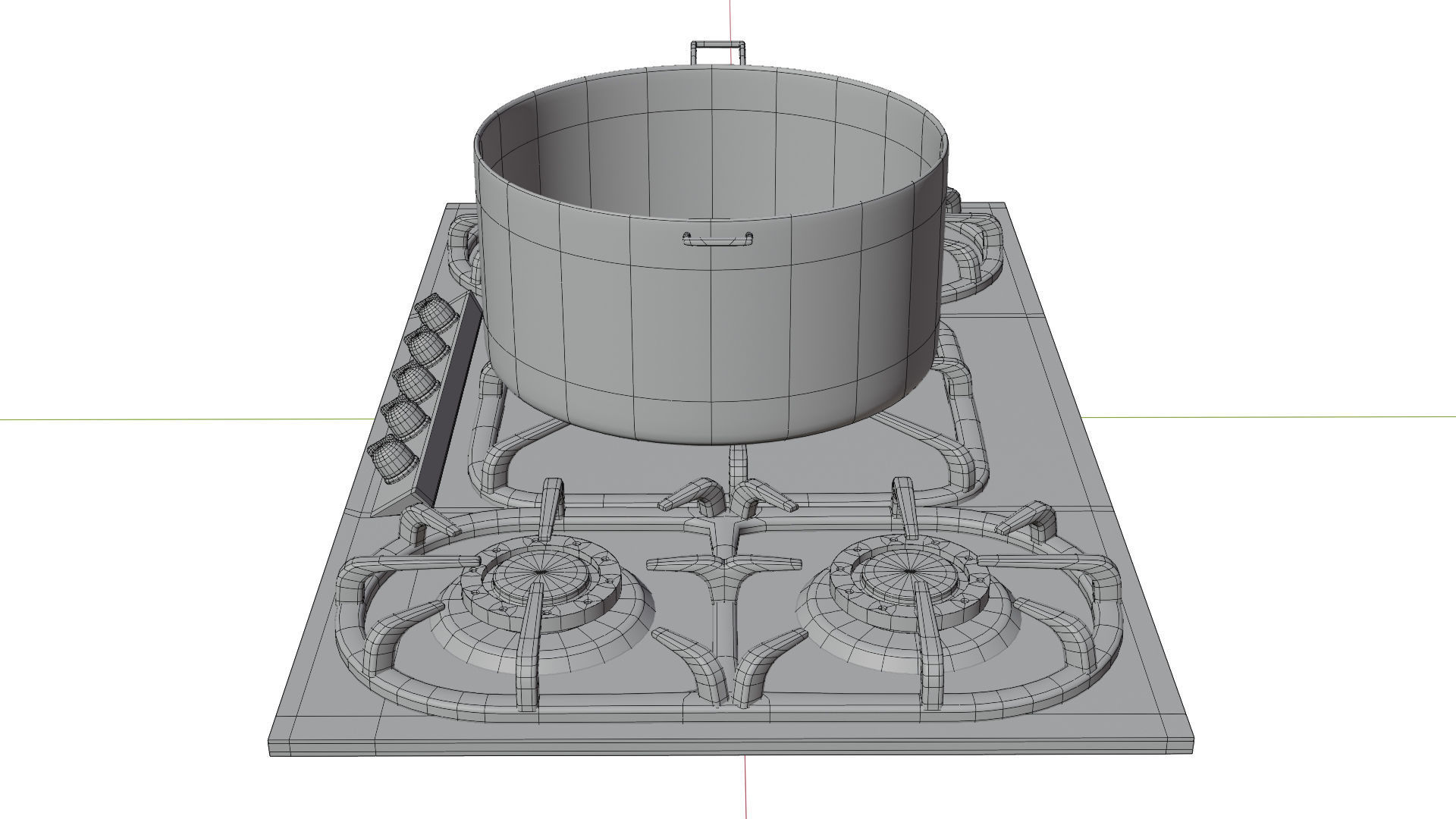 Stove burner gas cooktop with pots and pans Low-poly 3D model_4