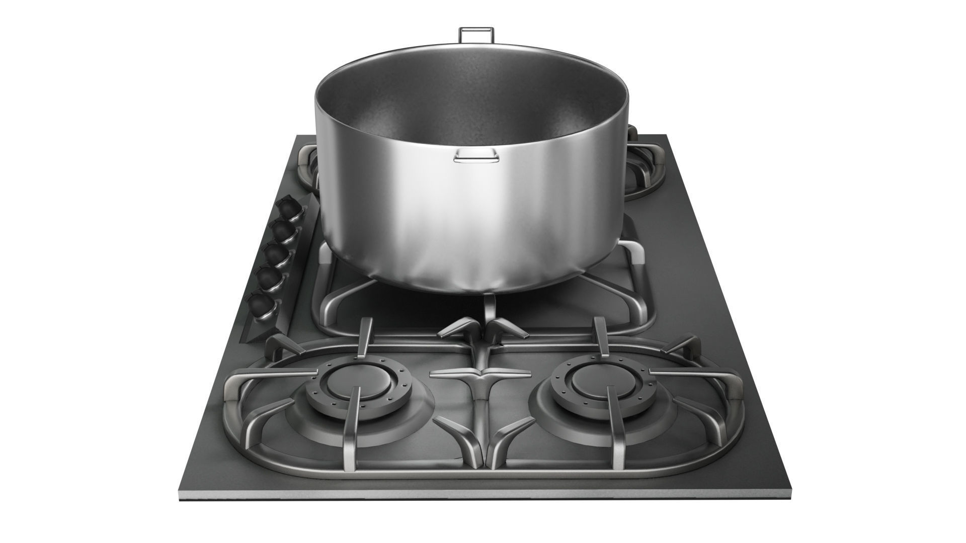 Stove burner gas cooktop with pots and pans Low-poly 3D model_3