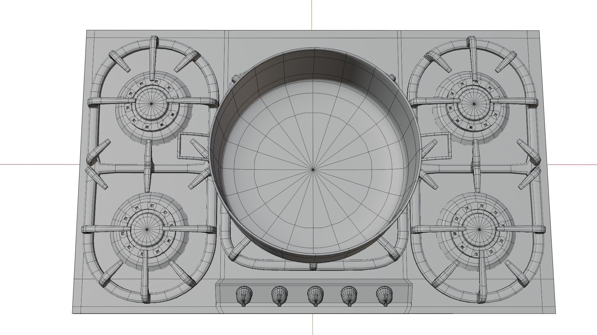 Stove burner gas cooktop with pots and pans Low-poly 3D model_10