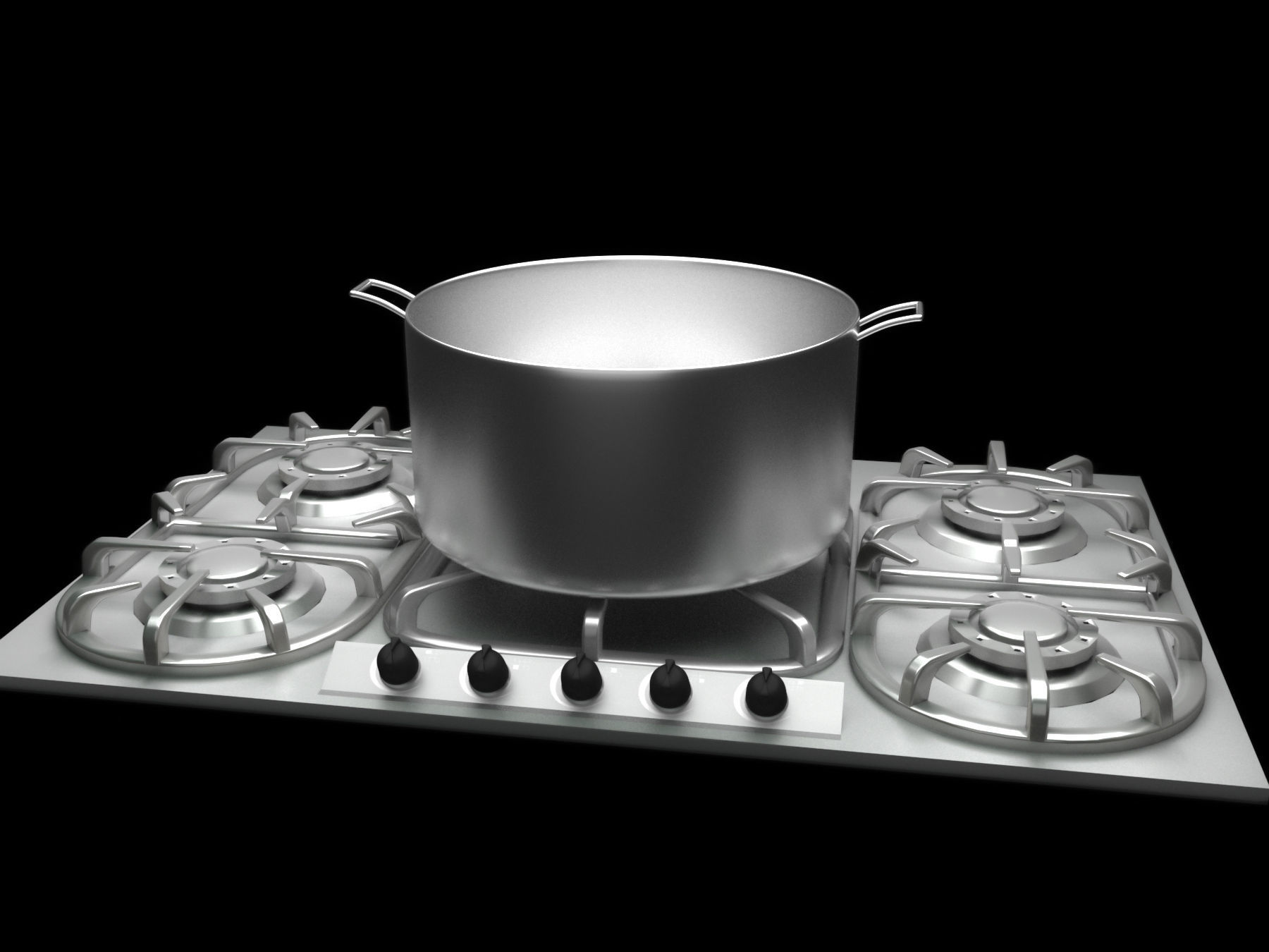 Stove burner gas cooktop with pots and pans Low-poly 3D model_11