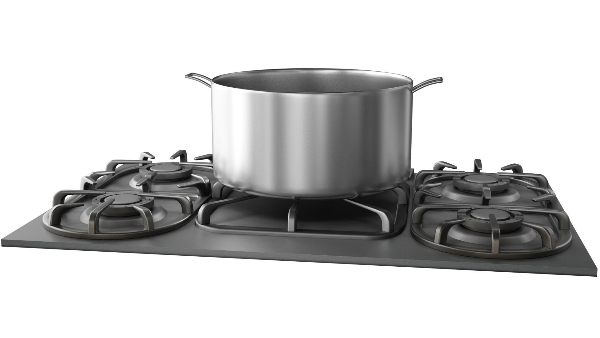 Stove burner gas cooktop with pots and pans Low-poly 3D model_7