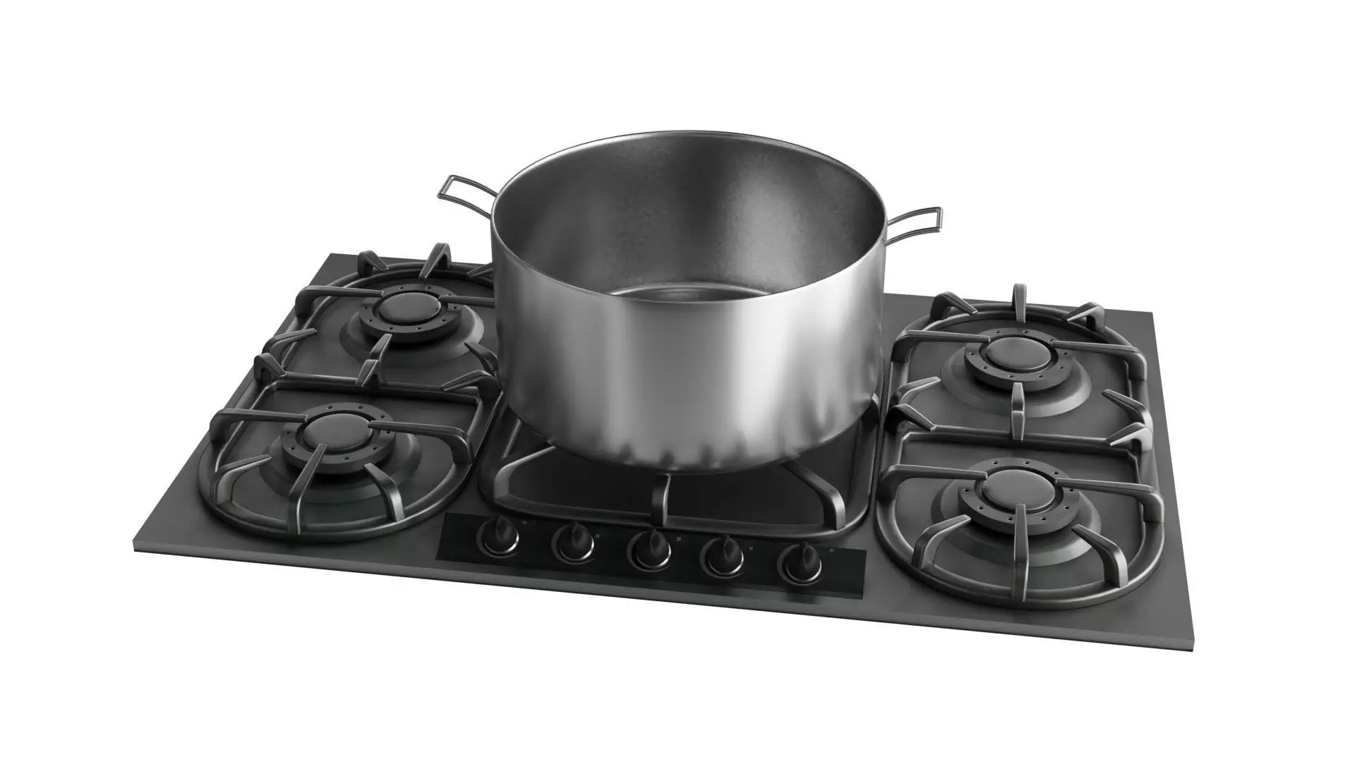 Stove burner gas cooktop with pots and pans Low-poly 3D model_0