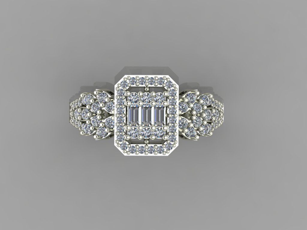 GC GOLD T82- Baguette ring Diamond gold 3D print model_4