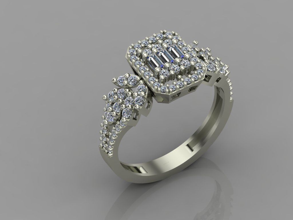 GC GOLD T82- Baguette ring Diamond gold 3D print model_7