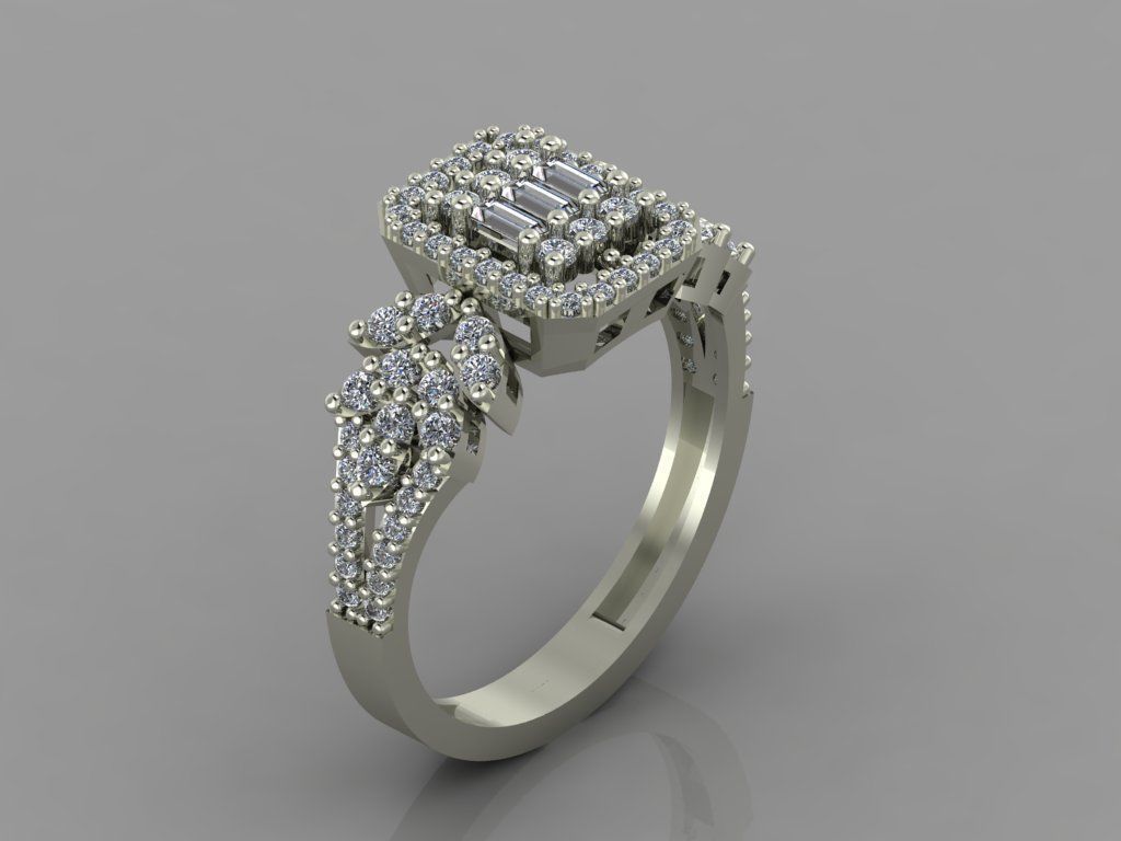 GC GOLD T82- Baguette ring Diamond gold 3D print model_3