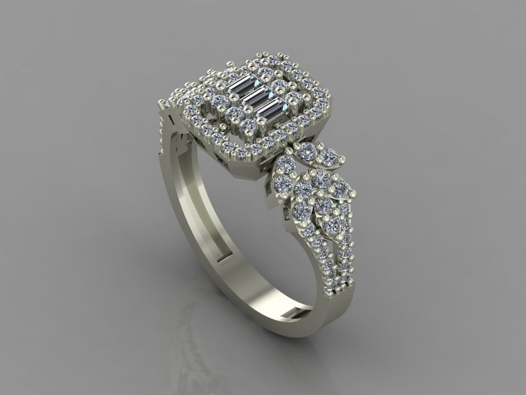 GC GOLD T82- Baguette ring Diamond gold 3D print model_1