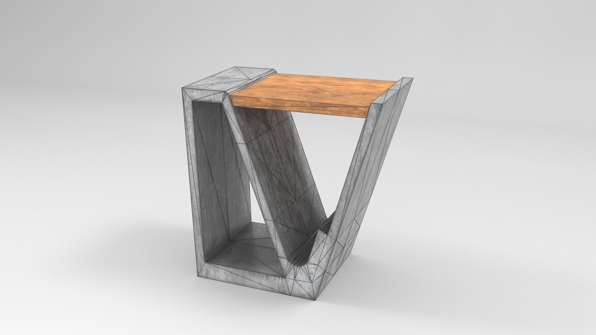 Concrete chair Low-poly 3D model_7