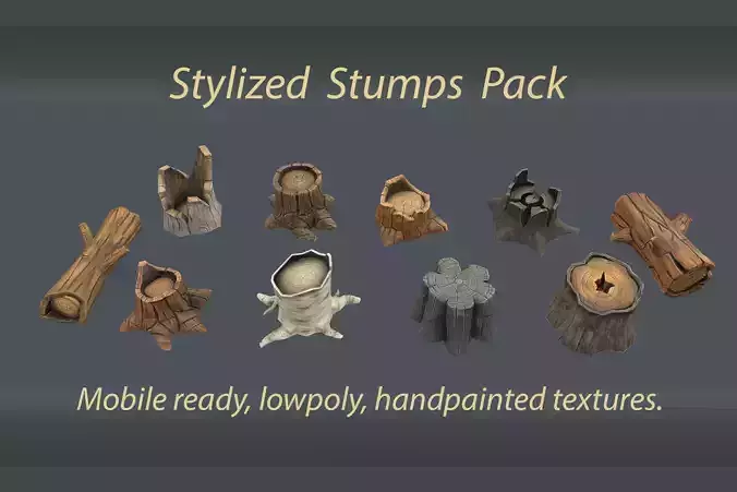 Stylized stumps pack Low-poly 3D model