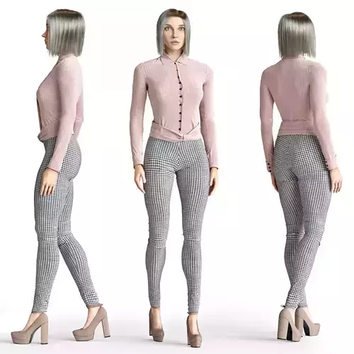3d model girl woman in three different poses