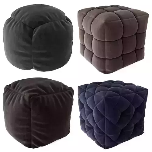 Pouff set cube ottoman - navy velvet