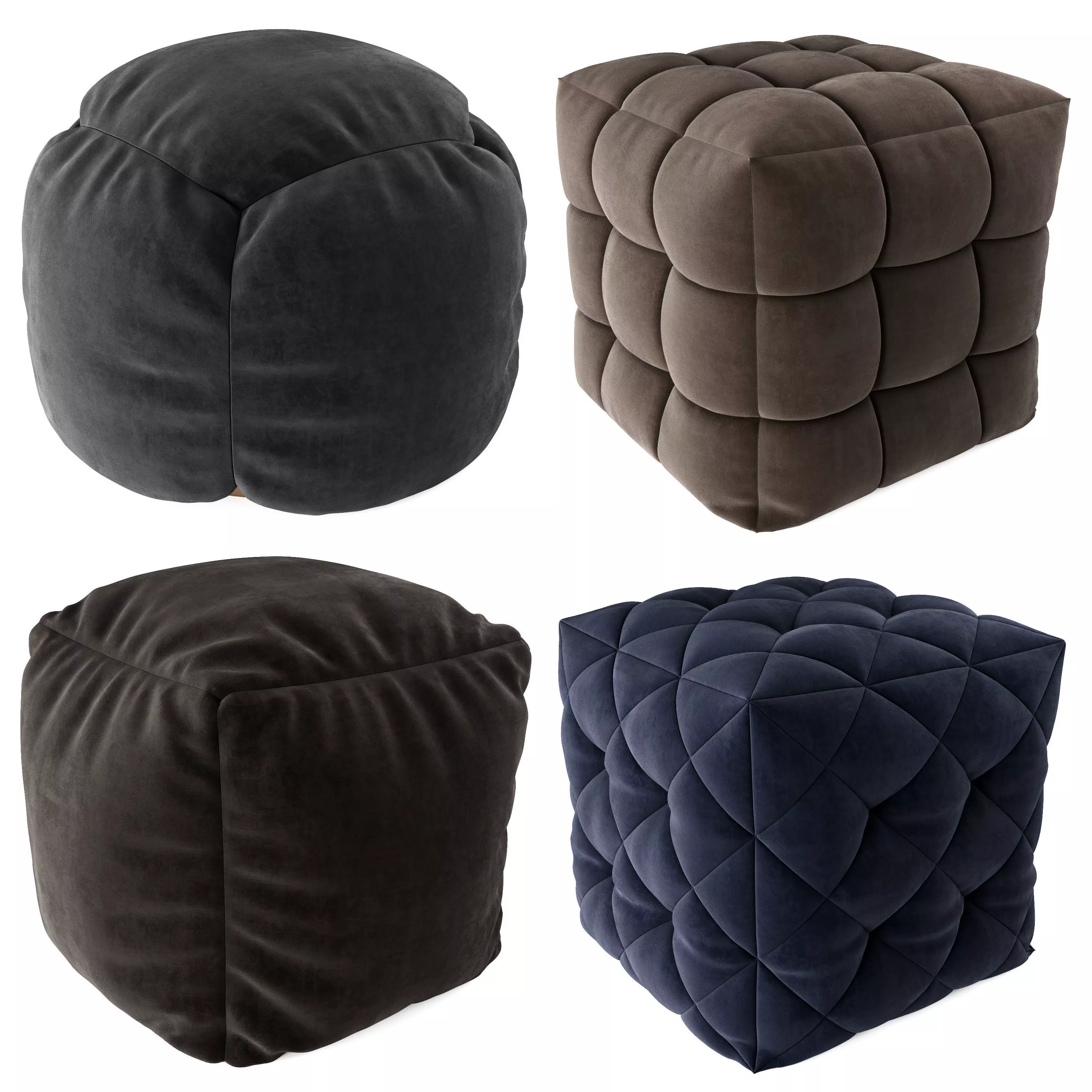 Pouff set cube ottoman - navy velvet 3D model