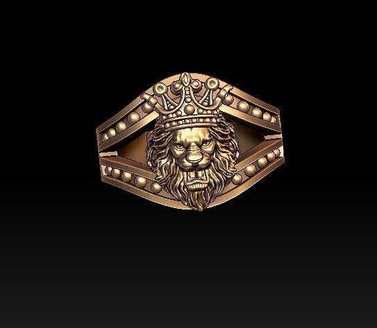 Lion ring with crown 3D print model_1