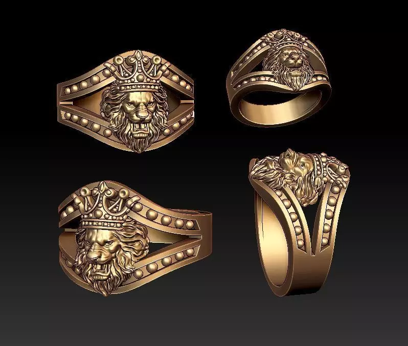 Lion ring with crown 3D print model_0