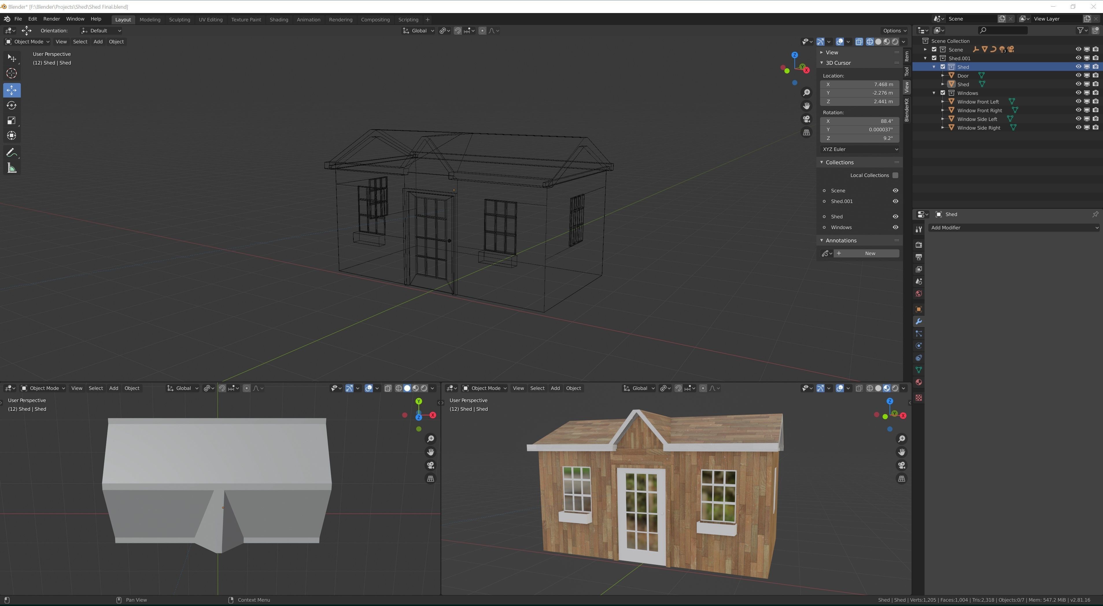 A Wooden Shed with two different materials 3D model_9
