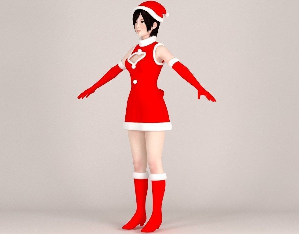  T pose nonrigged model of 4 girls with 6 Christmas outfit  3D model_26