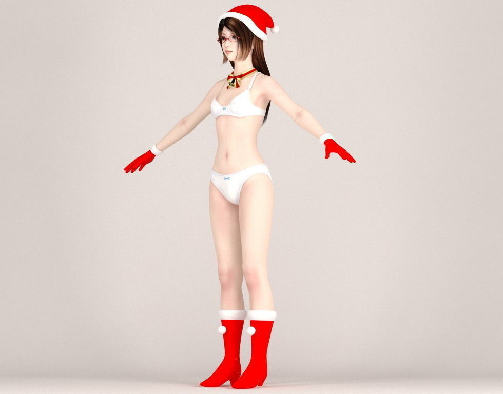  T pose nonrigged model of 4 girls with 6 Christmas outfit  3D model_22
