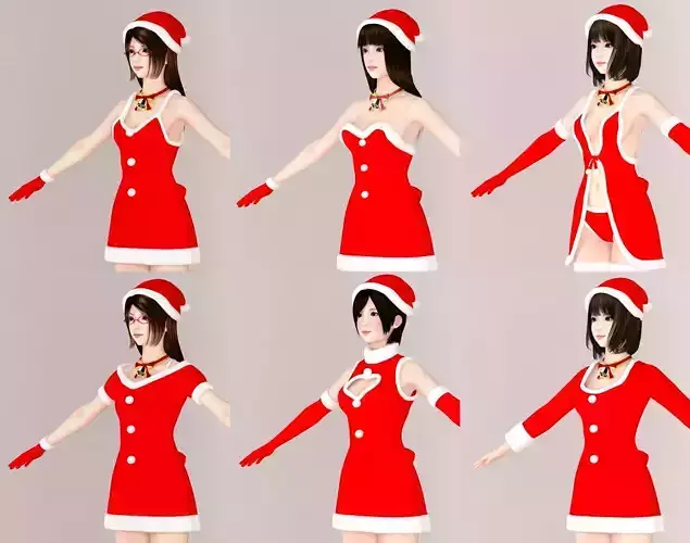  T pose nonrigged model of 4 girls with 6 Christmas outfit  3D model