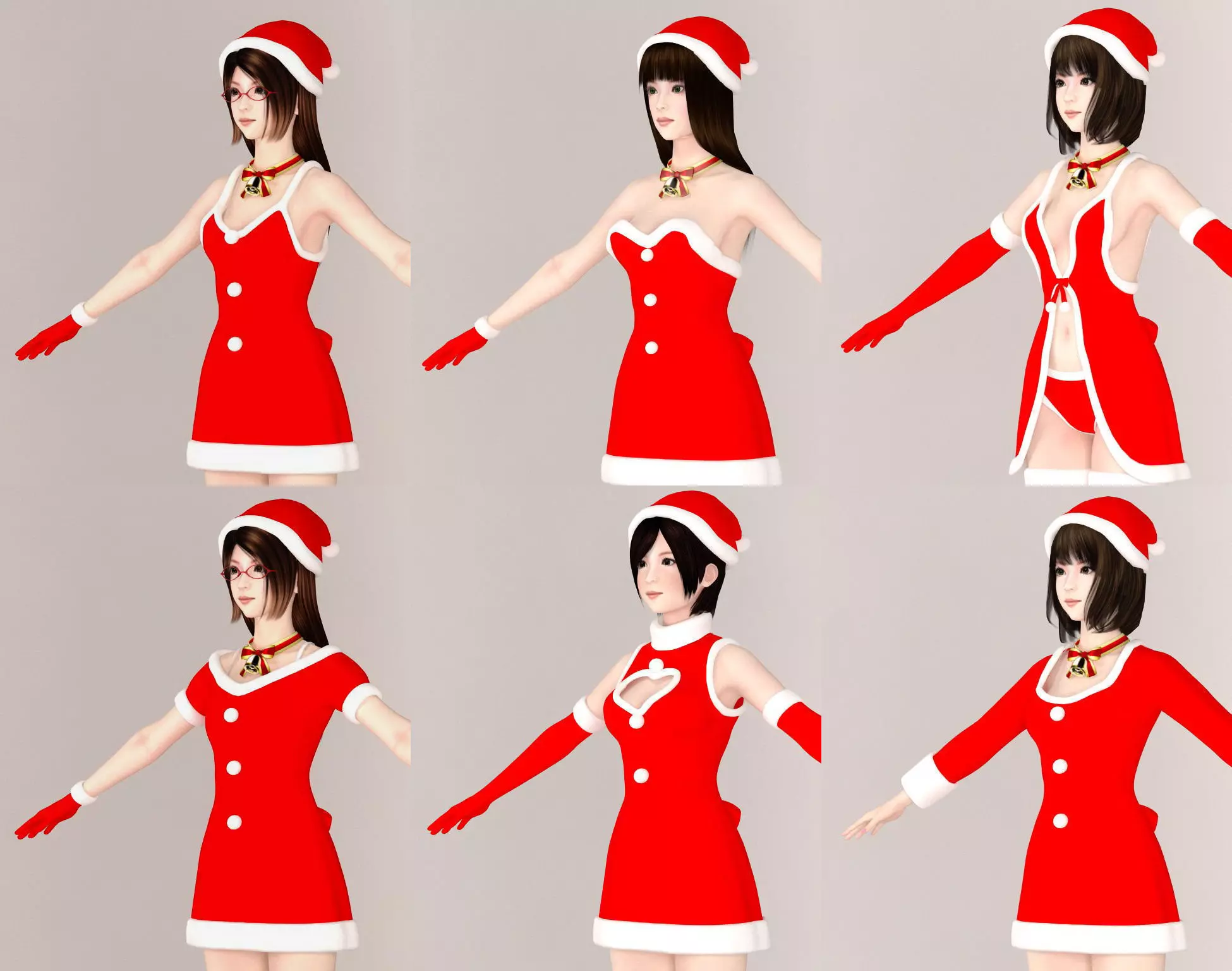  T pose nonrigged model of 4 girls with 6 Christmas outfit  3D model_0