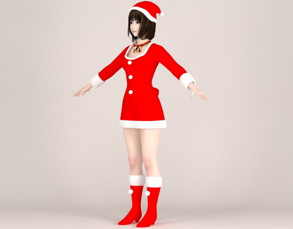  T pose nonrigged model of 4 girls with 6 Christmas outfit  3D model_11